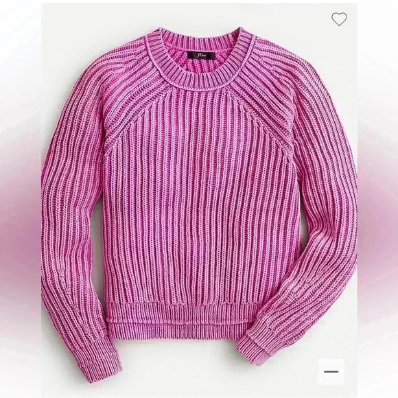 J. Crew Reimagined Garment-Washed Fuchsia Ribbed Crewneck  Sweater - Picture 1 of 7